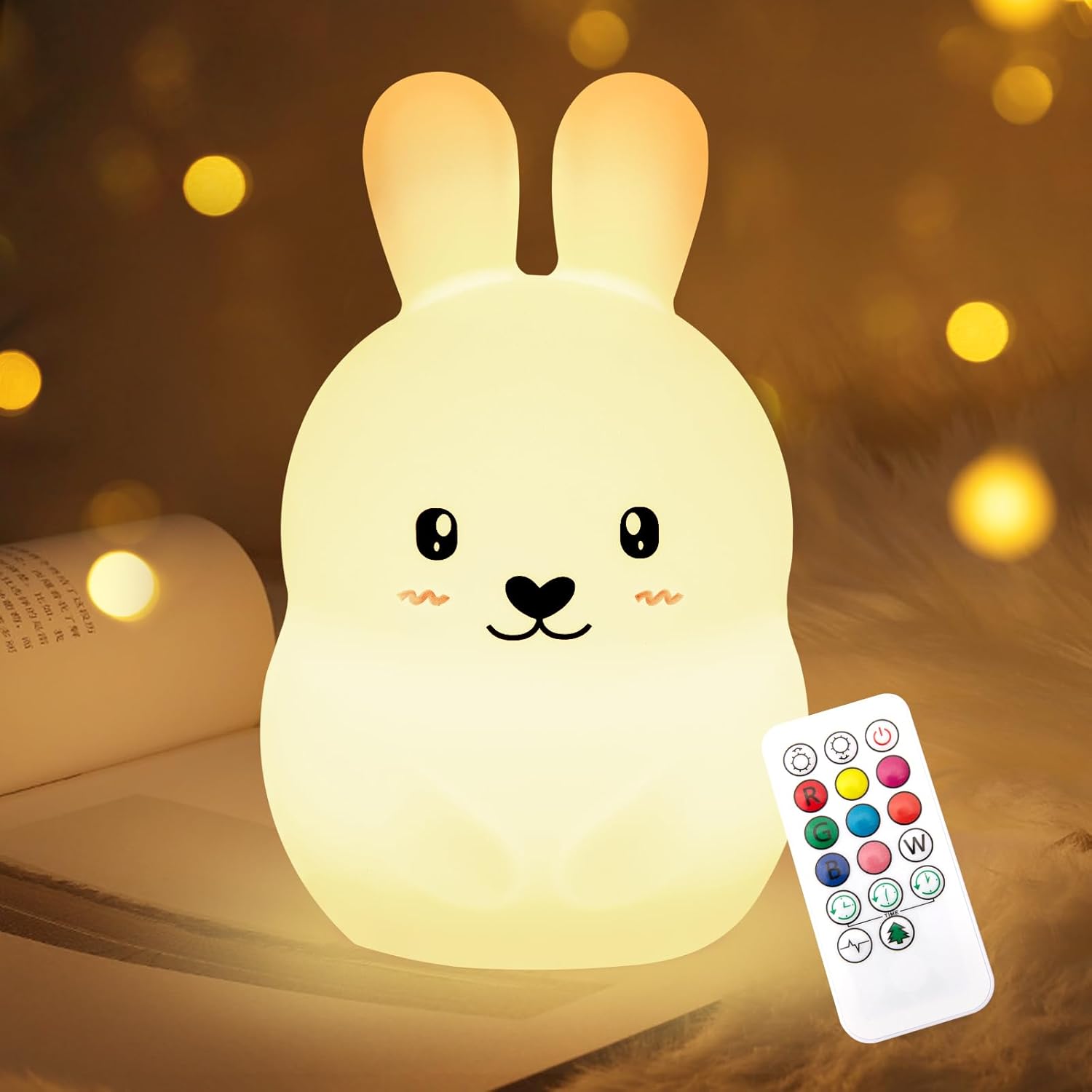 Nice Dream Cute Bunny Night Light for Kids, 9Color Silicone Nursery