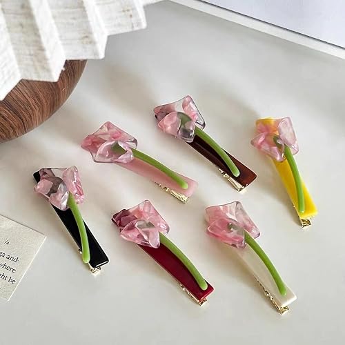 2 Pcs Blume Haarklammer, Tulpenblüte Haarspangen für Damen (Schwarz+Braun)
