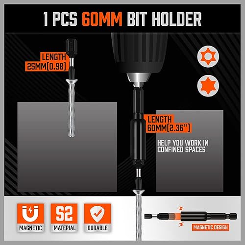 Vista 22 de HORUSDY Juego de brocas de estrella resistentes a manipulaciones, acero de aleación S2, T5 - T40 Torx de seguridad T40