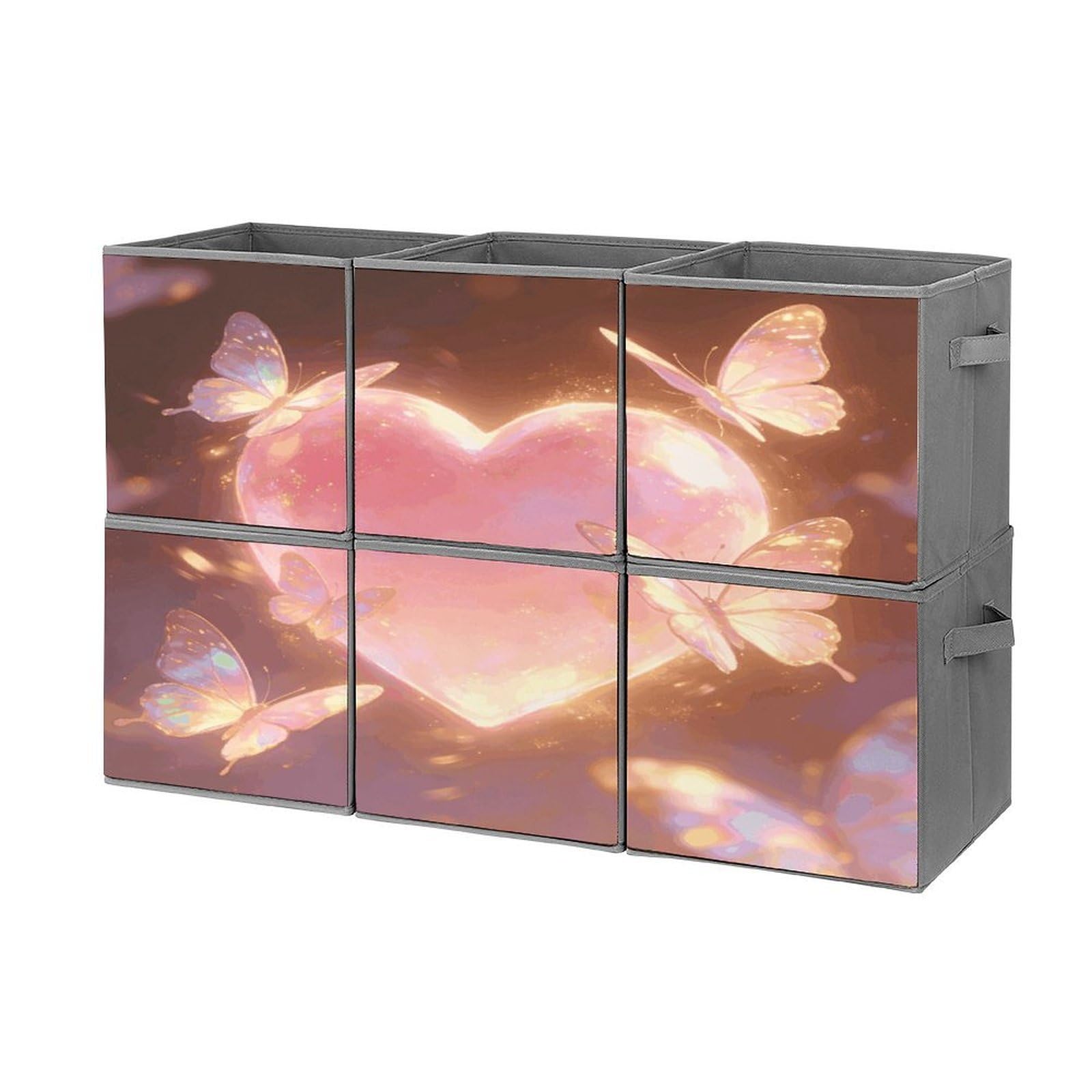 Fodpand Style Heart Flutters Butterfly Cube Bins With Double Handles,Set Of 6 Cube Organizer, Stackable And Foldable Storage Bins For Organization, Closet, Shelves, Offices