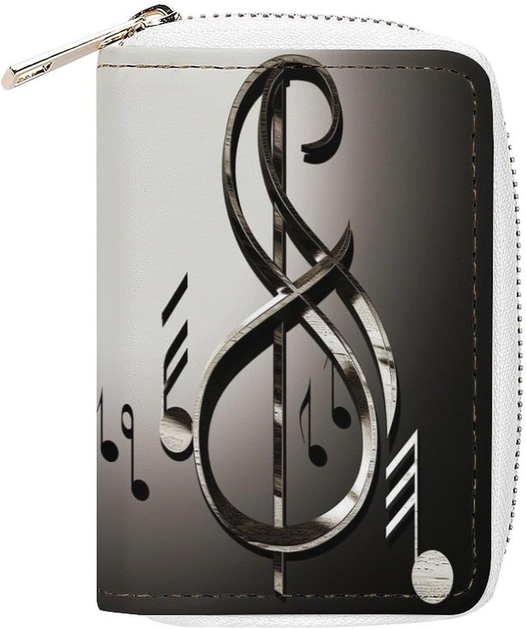 Leather Card Organizer Case Card Wallet Credit Card Holder Music Symbol Printed Zipper Card Cases Holder for Women Men