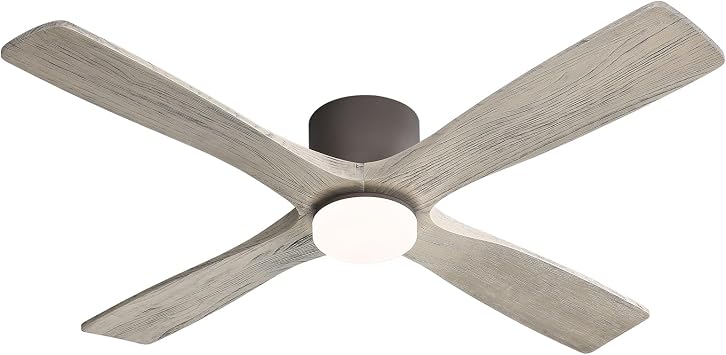 LEDLUX 54 Inch Flush Mount DC Ceiling Fan with Lights and Remote, 4 Reversible Carved Wood Blades, 6-Speed, Hugger Ceiling Fans in Graphite Finish with Barn Wood Blades