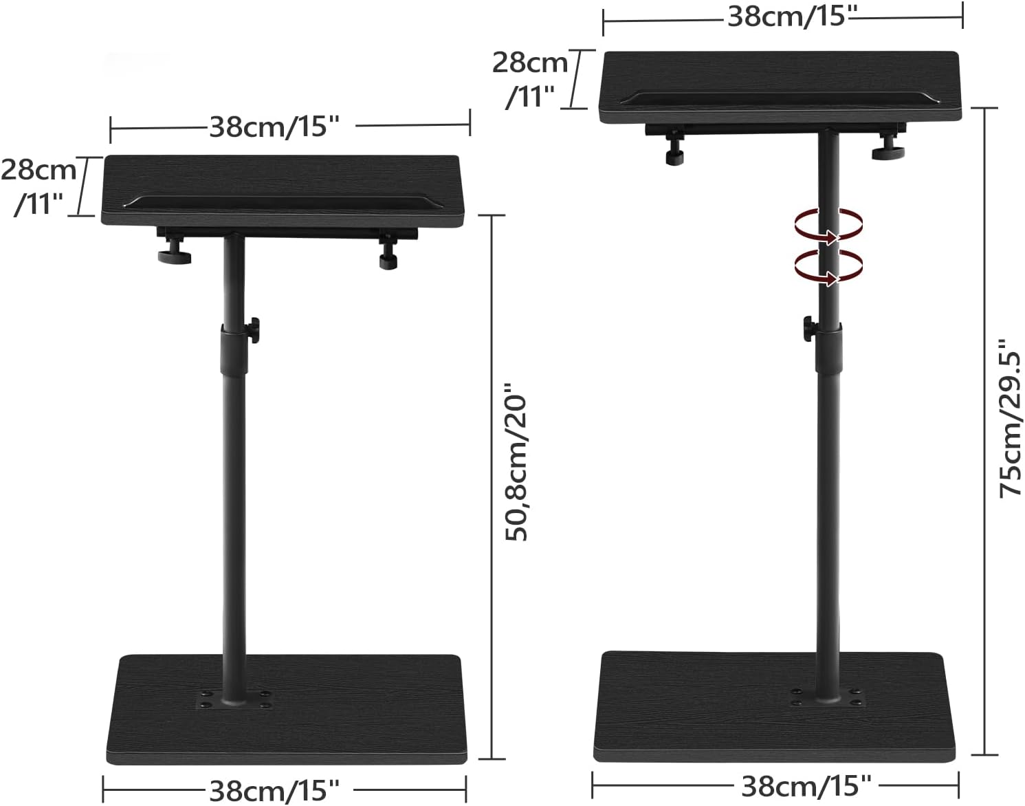 MAHANCRIS TV Tray Table, Height Adjustable TV Trays with 360° Swivel, Space-Saving Side Table for Couch, Multi-Functional Sofa Table with Anti-Slip Bar, Bedside, Black ETBK4501