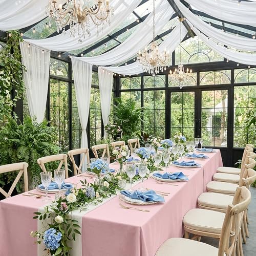 Fixwal 6 Pack Pink 70 x 120 Inch Rectangle Tablecloths, Reusable Heavy Duty Washable Polyester Table Covers, Stain and Wrinkle Resistant for 6-8 Ft Tables, Baby Shower, Birthday, Wedding, Party by Fixwal - Used condition - Image 2