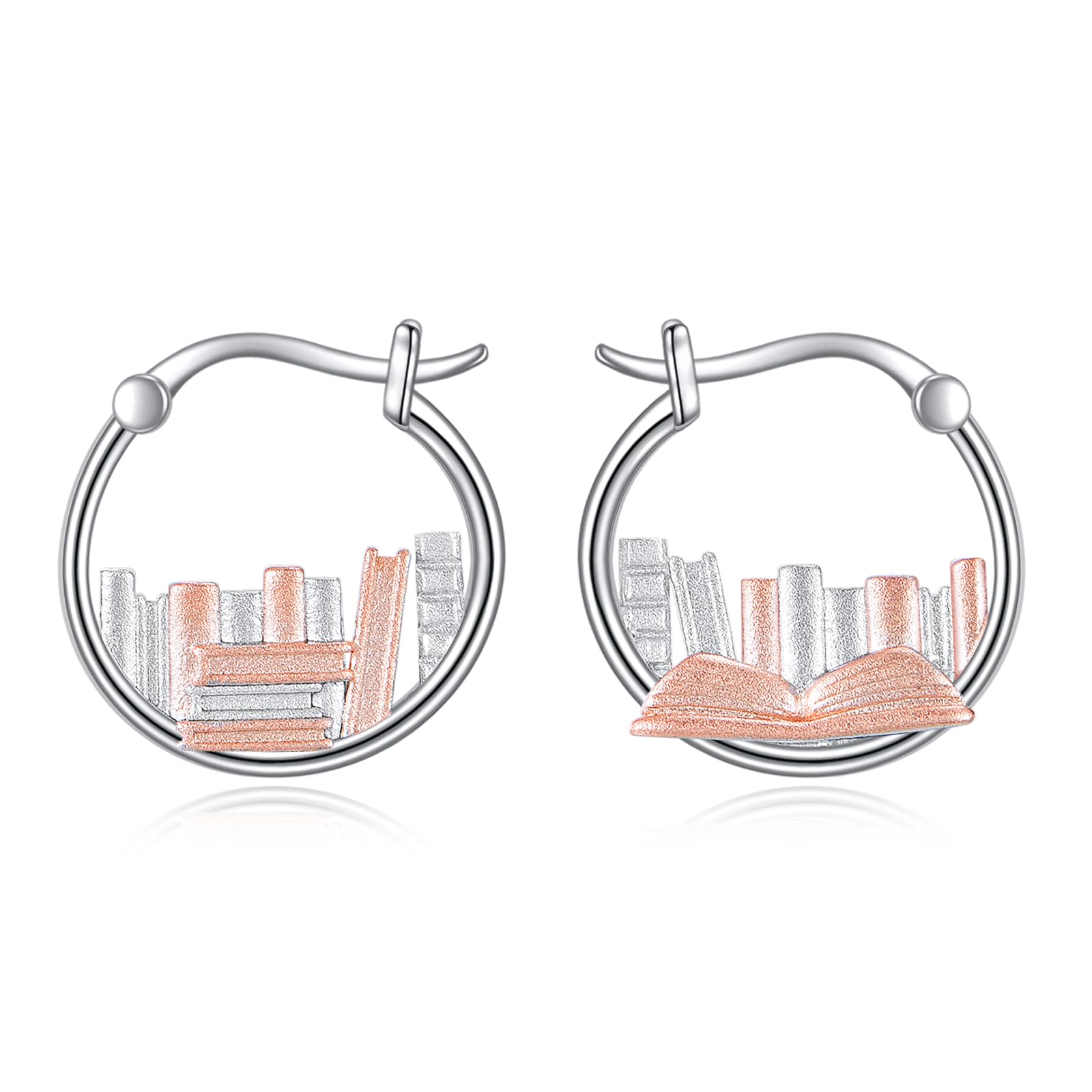 VONALA Book Earrings for Women 925 Sterling Silver Book Hoop Earrings 16mm Book Jewelry