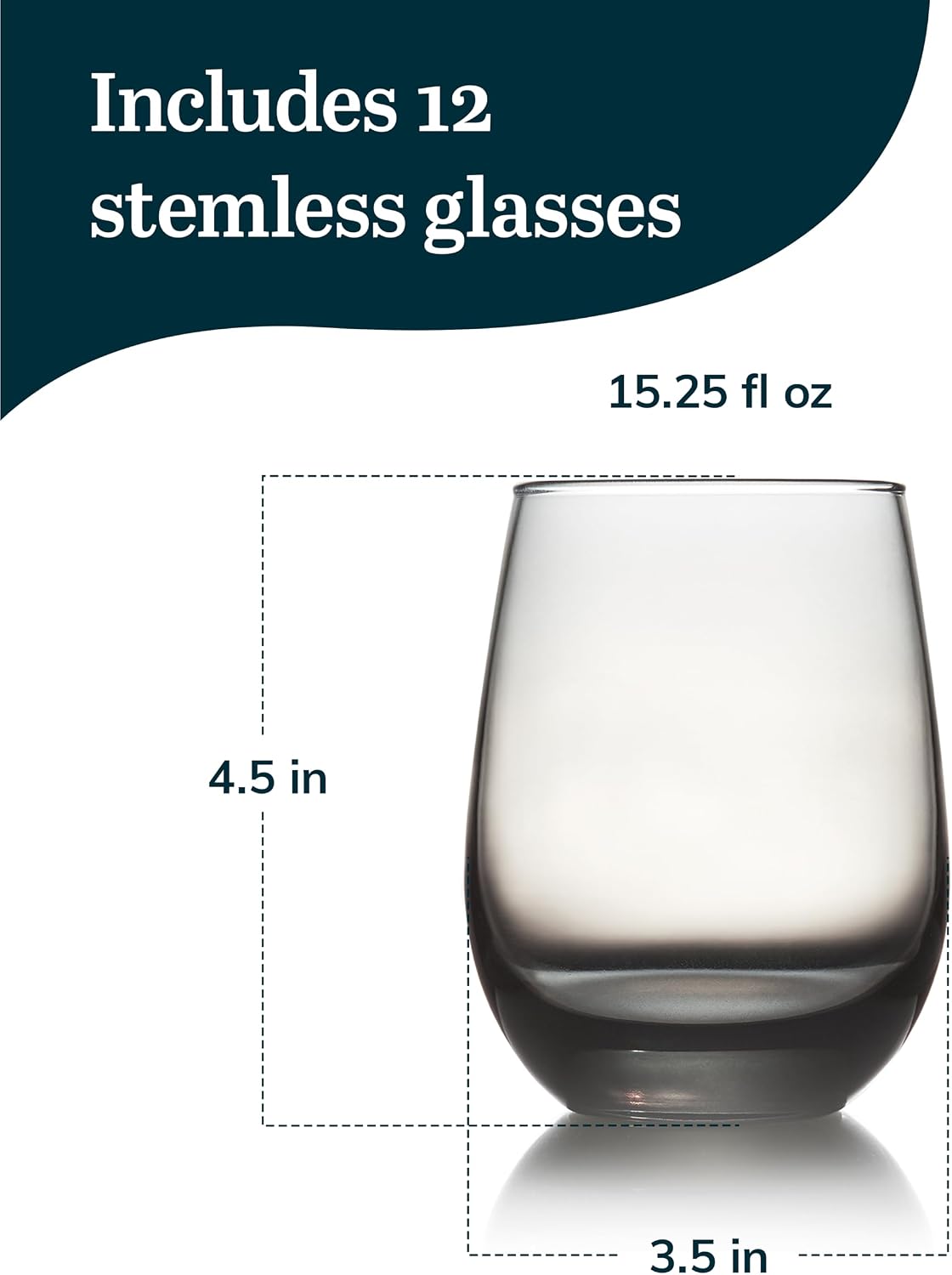 Libbey 231SM Stemless Wine Glasses Set of 12, Moonstone Grey, Restaurant Quality Red and White Wine Glasses, Drinking Glasses Set for Large Gatherings