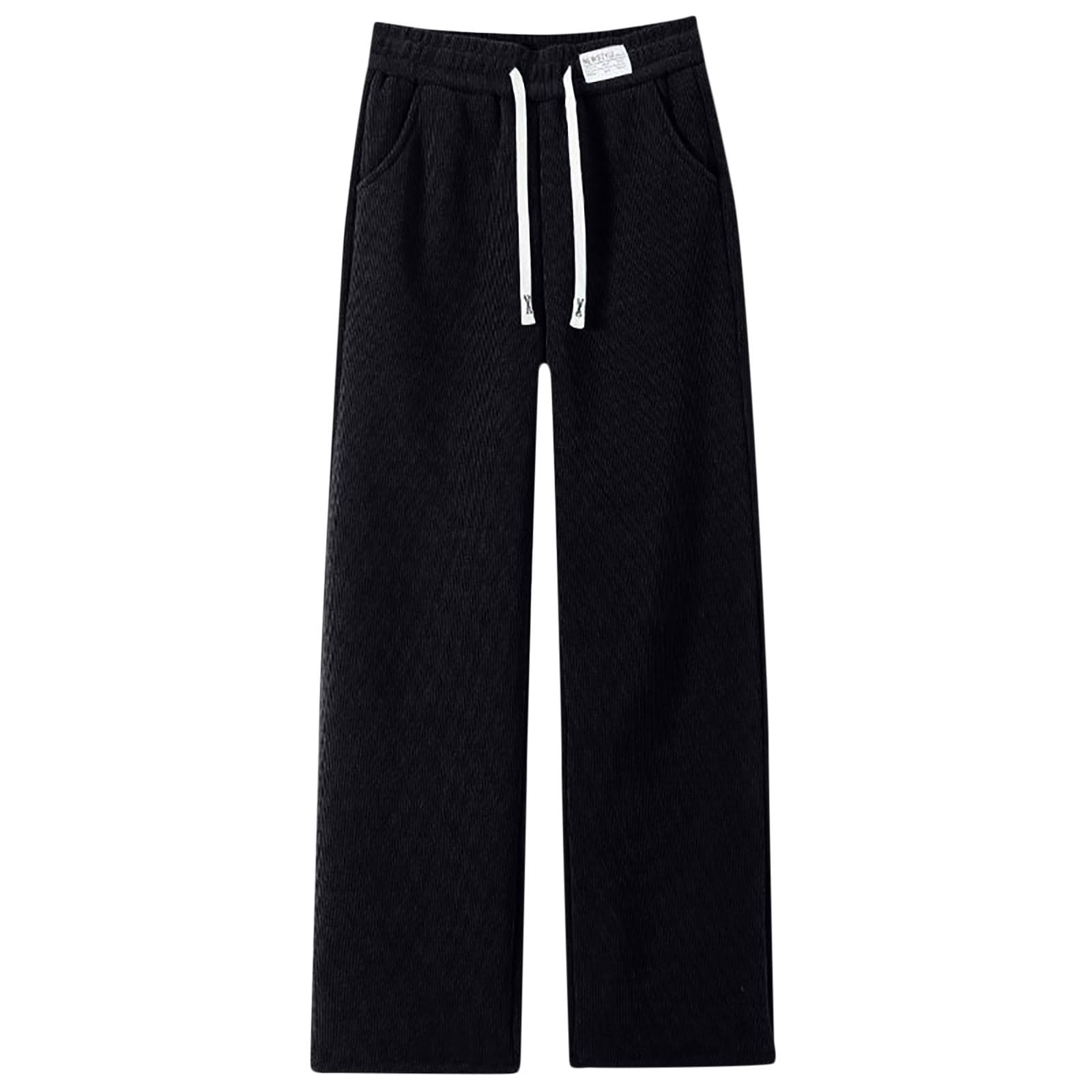 Fleece Lined Pants for Women Winter Warm Sherpa Lined Straight Leg Pants Drawstring High Trousers with Pockets
