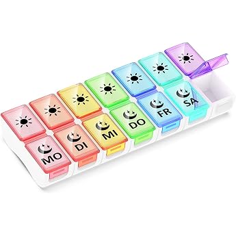 GeekerChip Pill Box 7 Days 2 Compartments Pill Box 7 Day Medication Box Morning Evening 14 Compartments Pill Box Medicine Dispenser German Version