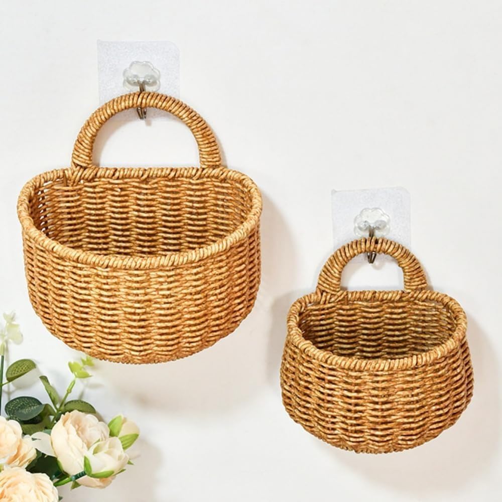 籐バスケット 収納かご ハンギングバスケット Dearolling 藤製 壁掛け 小物入れ 洗える フラワーバスケット 観葉植物 お
