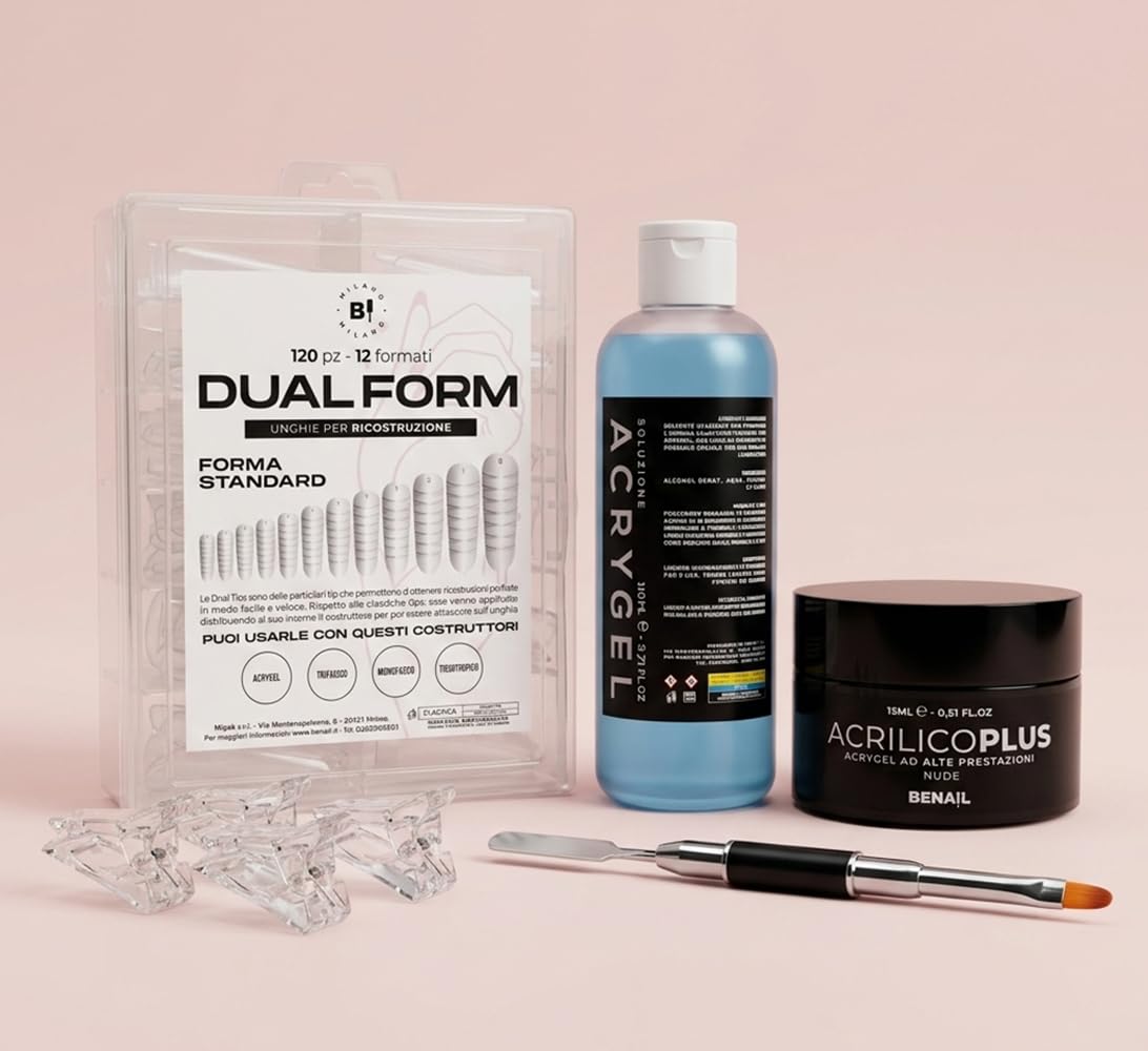 Benail Kit unghie gel completo Nude Acrigel polygel dual form anti-graffio anti-ingiallimento HEMA Free TPO Free Guida Inclusa