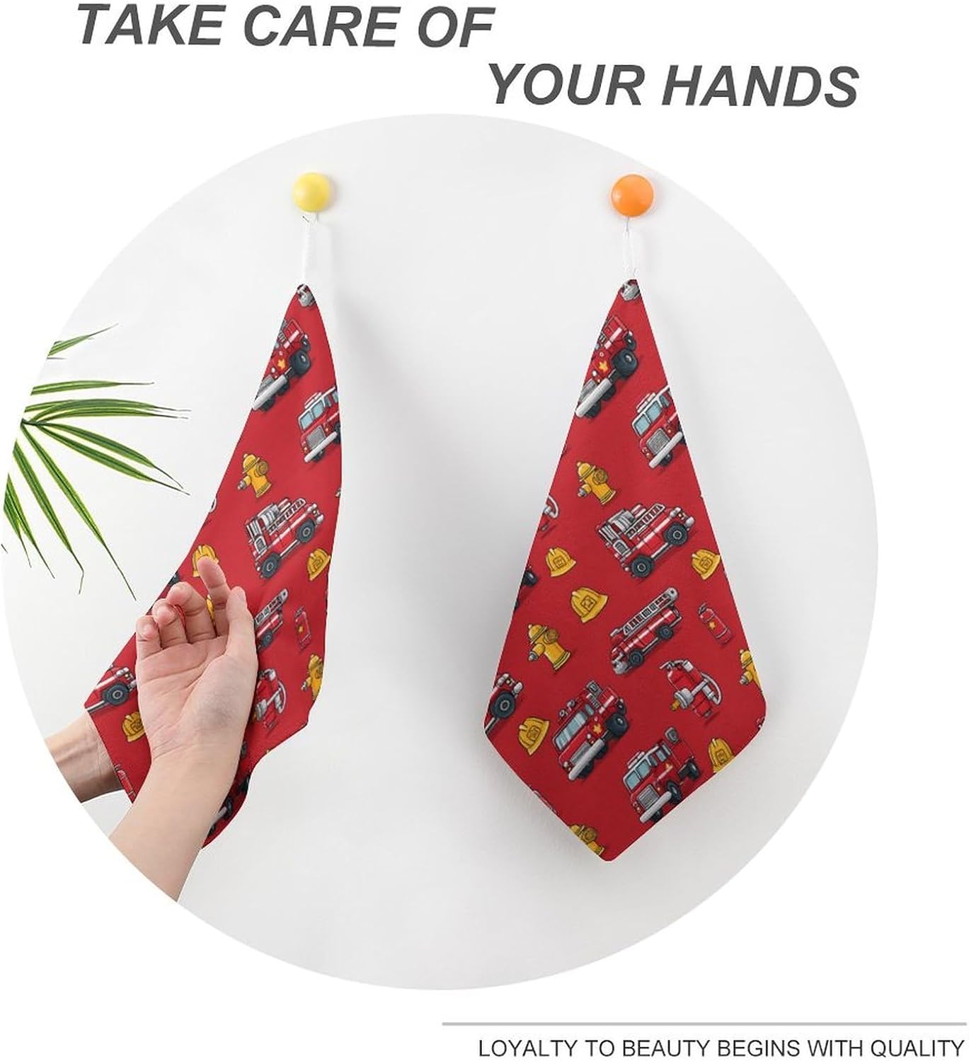 Fire Rescue Car Truck Hand Towels for Bathroom Handkerchief | Absorbent,with Hanging Loop,Kitchen Towels,for Home Hotel,Soft