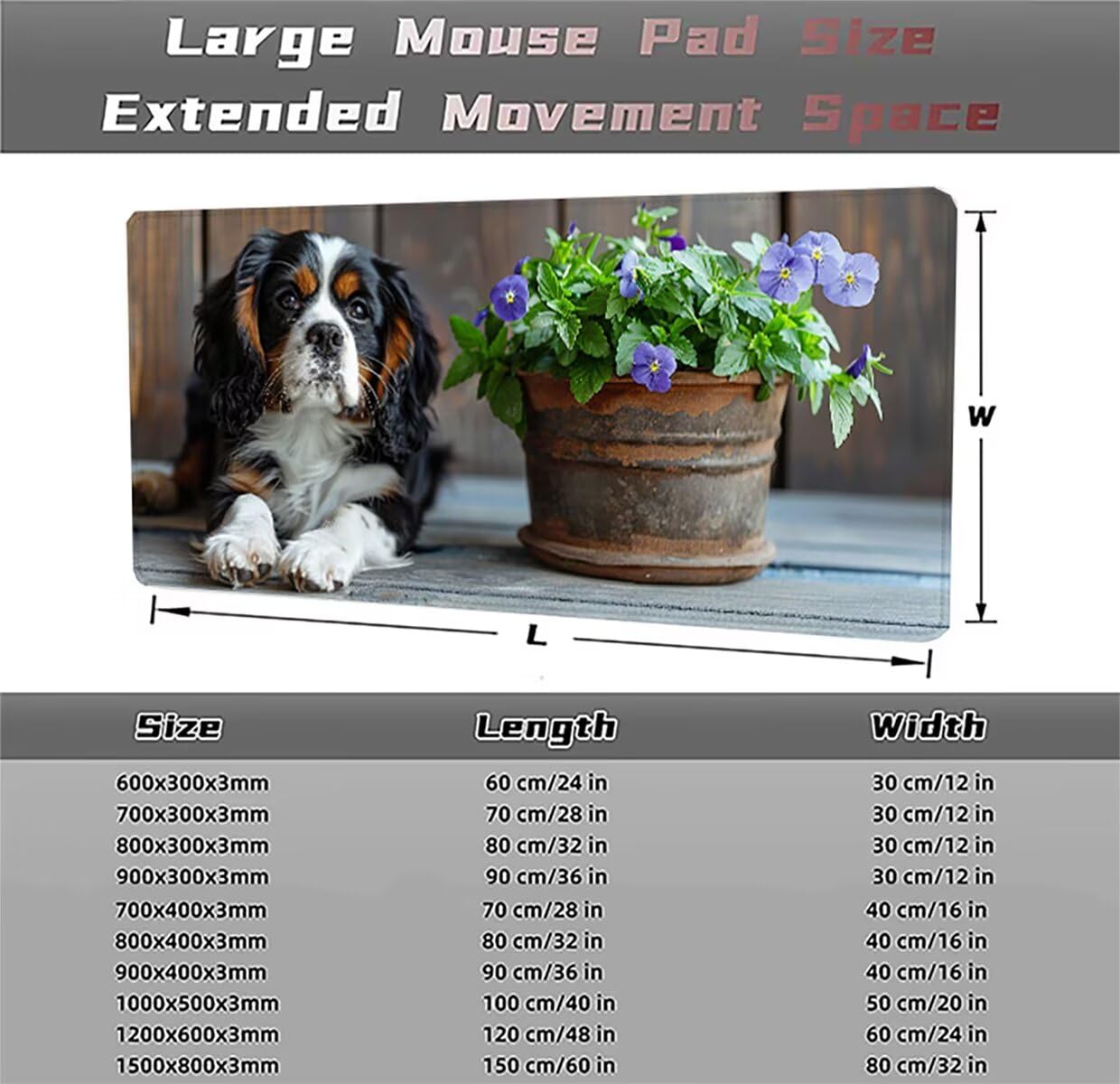 Alfombrilla Ratón Gaming XXL, Gaming Mouse Pad 1500x800x3mm, Protector Escritorio Antideslizante, Alfombrilla de Ratón Animal Perro Mousepad Grande Tapete Raton Jugadores de PC Oficina LMDT2374
