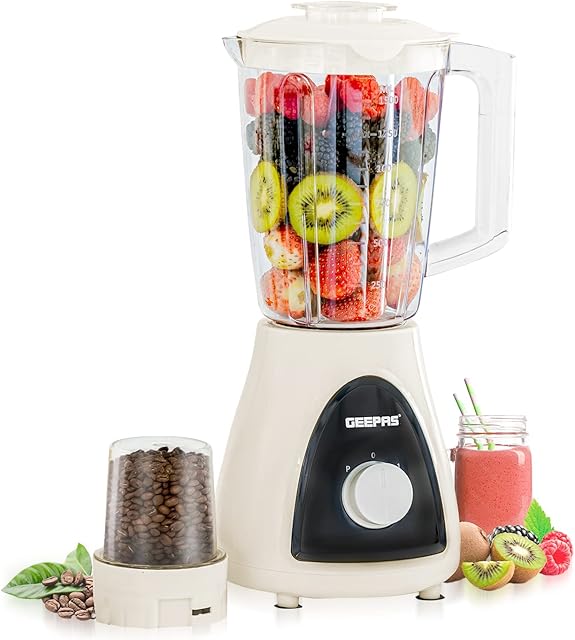Geepas Electric Blender Smoothie Maker, Jug Blender 500W | Stainless Steel Blades, 2 Speed Control with Pulse Function| 1.5L Jar | Chopper, Coffee Grinder Smoothie Milkshake Maker | 2 Year Warranty