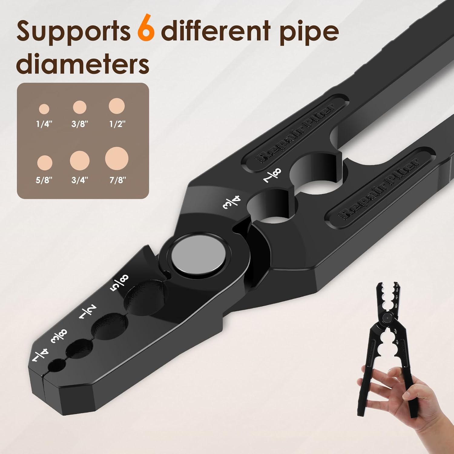 2Pcs Manual Copper Tube Rounder, Metal Pipe Rounding Plier, Manual Tube Rounding Plier with 6 Hole Design Multifunctional Flat Tube Repair Pliers, Sturdy, for Diameter 1/4" 3/8" 1/2" 5/8" 3/4" 7/8"