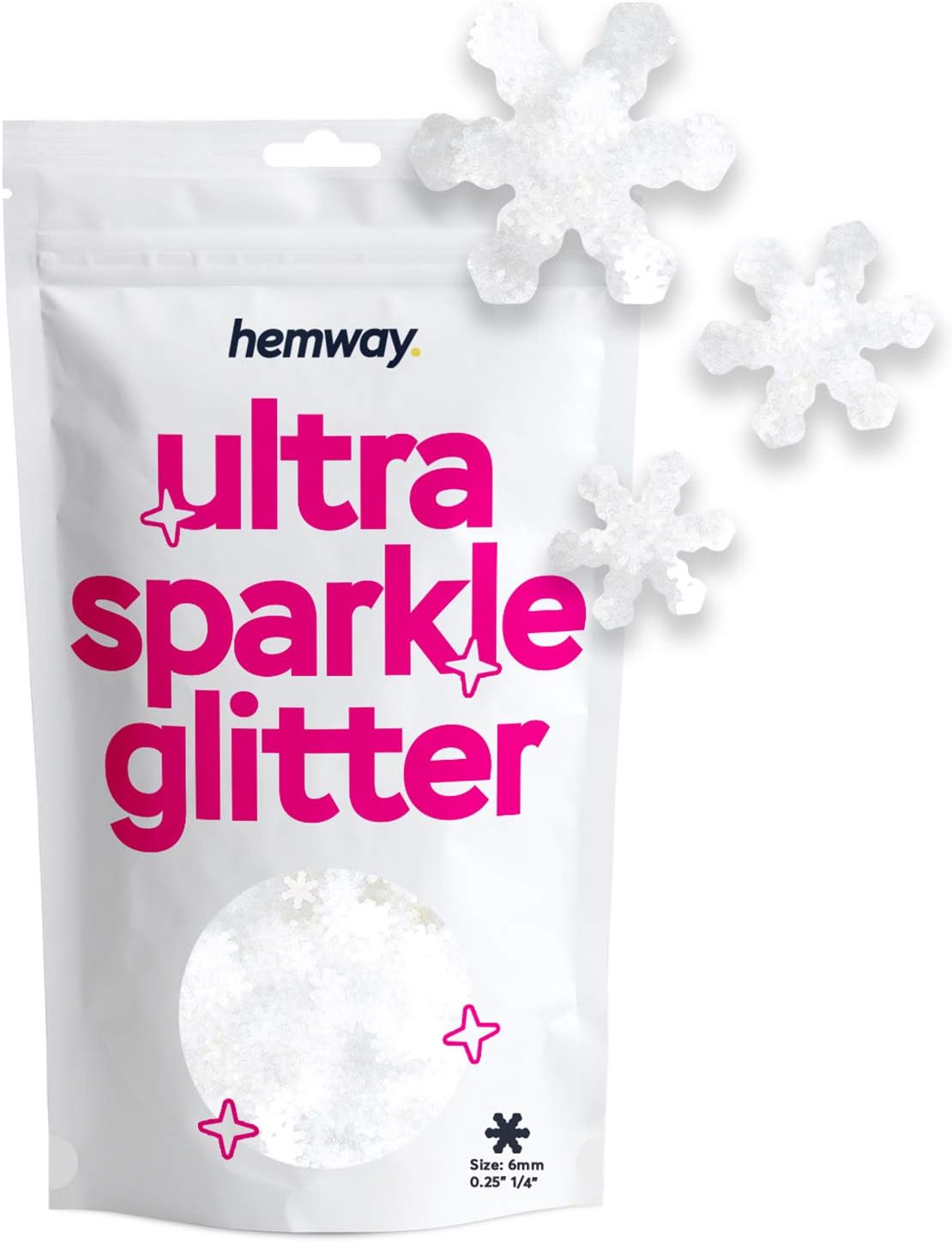 Hemway Ultra Sparkle Glitter Snowflake Shape, 50g, White Iridescent