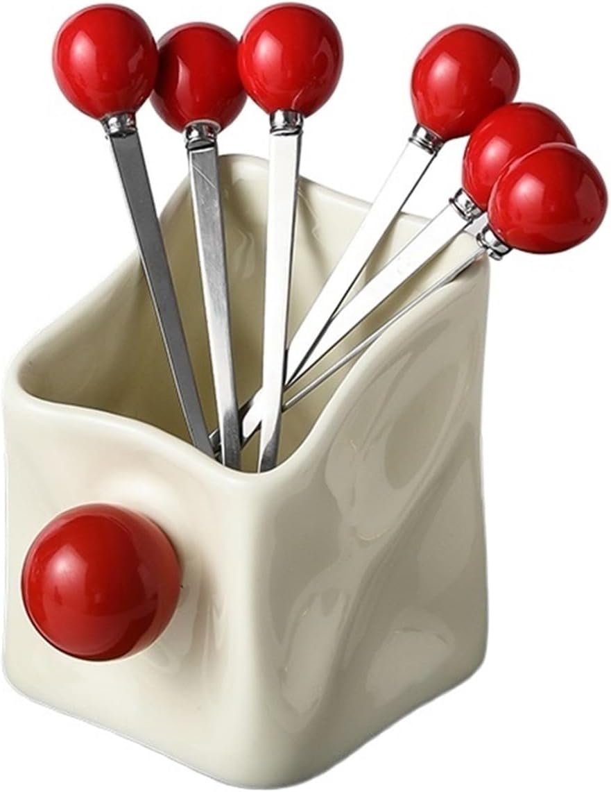Fruit Fork Jar,Fruit Forks Salad Forks Light Luxury 6Pcs Cake Fruit Forks Stainless Steel Mini Forks for Dessert Snack Salad Pastry Ice Cream, with Storage Jar, Home Table Decor Repeated Use of Fruit