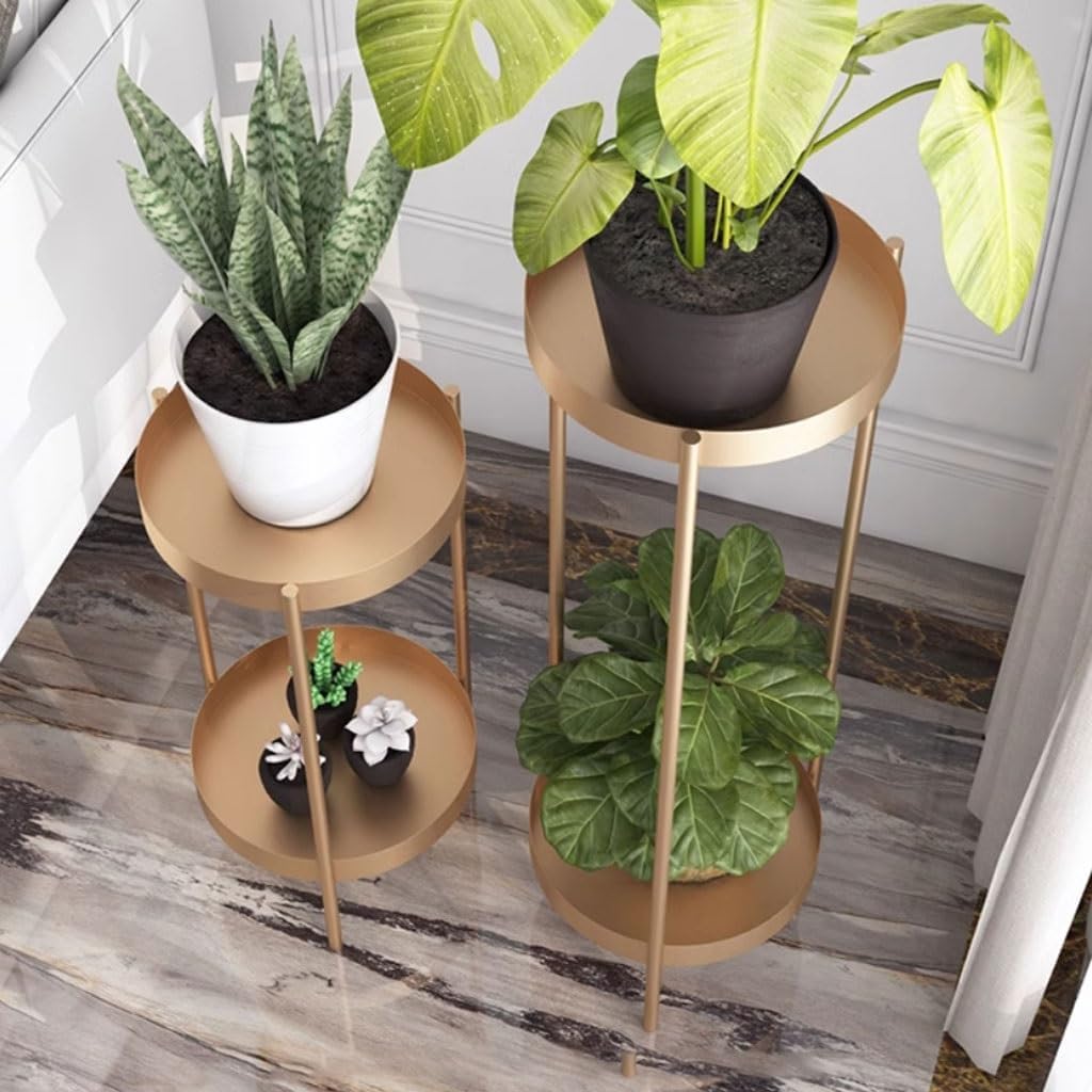 CHICKEN Corner Plant Stand Nordic Living Room Balcony Indoor Succulent Green Plant Rack Iron Double-Layer Flower Pot Rack Plant Hangers Outdoor(S:30CMX30CMX60CM)