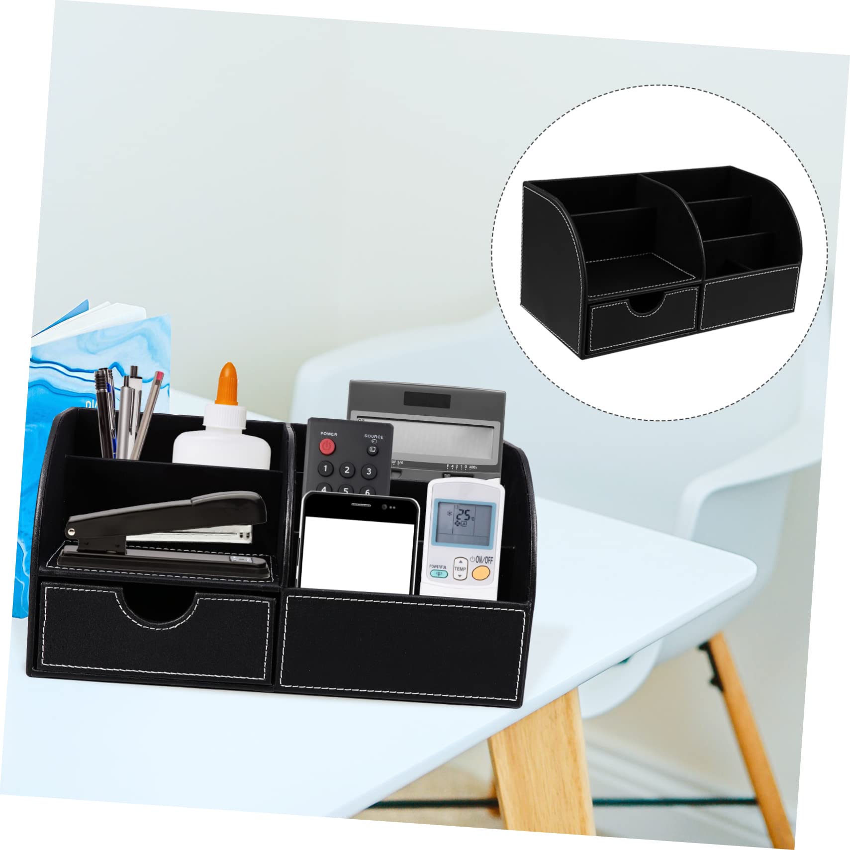 Stiftehalter aus Pu Leder, Quadratisch Schwarz, Schreibtisch Organizer | Abschlussfeier, Einschulung Deko, Fein Verarbeitet, für Schere und Lineal, Modern Dekorativ