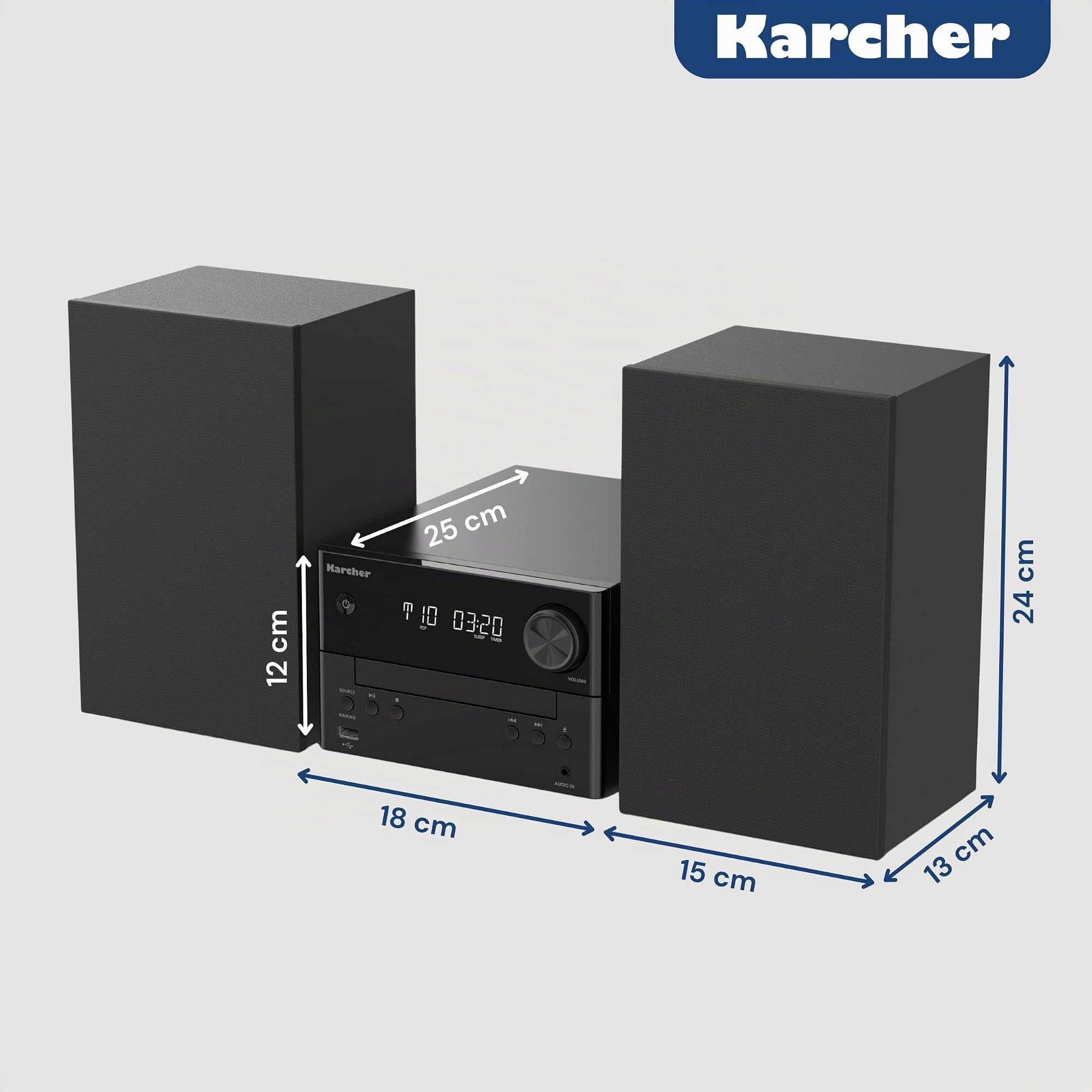 Karcher MC 6475D - Impianto stereo compatto con lettore CD, radio DAB+ / FM, Bluetooth 5.4, riproduzione MP3 tramite USB/AUX, centro musicale con 20 Watt RMS, sveglia e telecomando