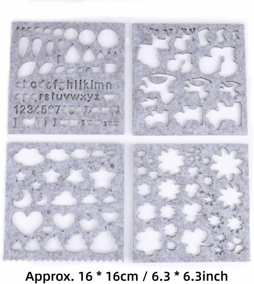 MOPFOL 7Pcs Felt Applique Kits DIY Templates – Reusable Mould for Needle Felting, Craft Shapes Include Tree Star Butterfly Flower
