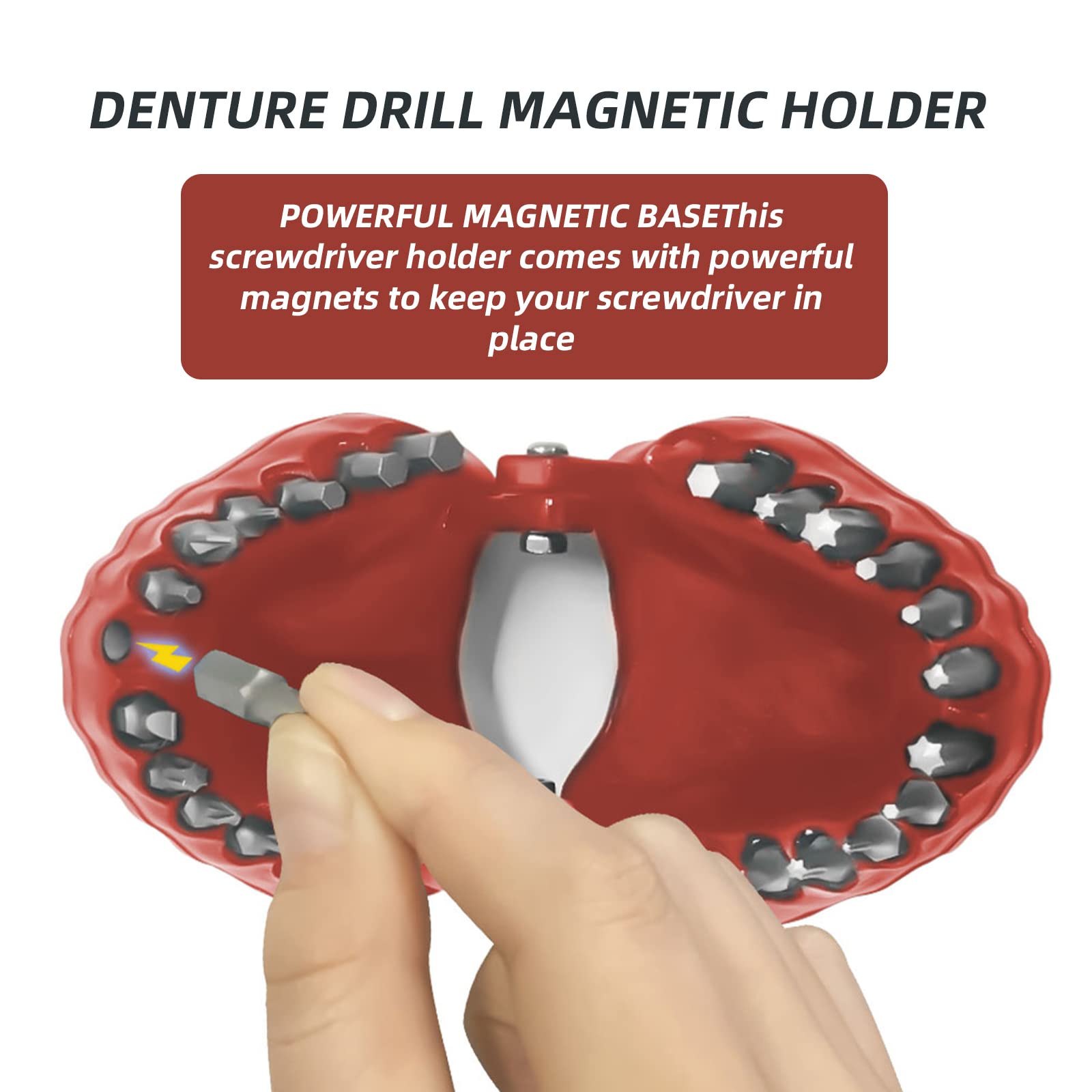 Denture Porte-embout Denture Drill Bit Holder avec 28 forets pour foret dentaire, porte-foret pour prothèses (rouge)