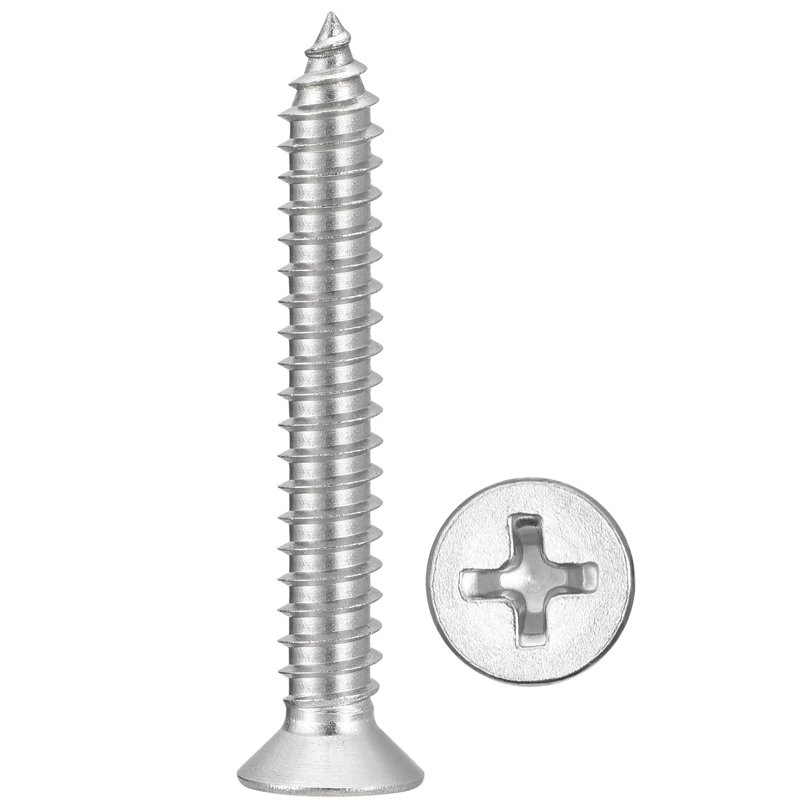 METALLIXITY Countersunk Phillips Wood Screw (#14x1-3/4") 25Pcs, 304 Stainless Steel Coarse Thread Phillips Drive Flat Head Wood Screws - for Furniture Installation Repair, Silver — image 1