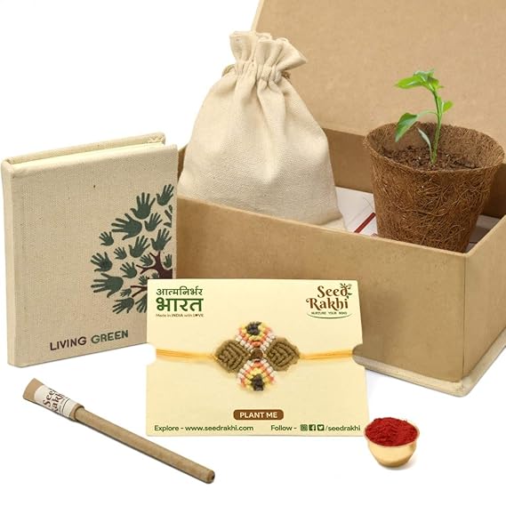 Seed Rakhi for Brother - Plantable Rakshabandhan Rakhi with Seed Paper Organic Diary & Eco Friendly Pen - Raksha Bandhan Rakhi Gift Set for Brother, Kids, Sister Handcrafted by Women Self Help Group
