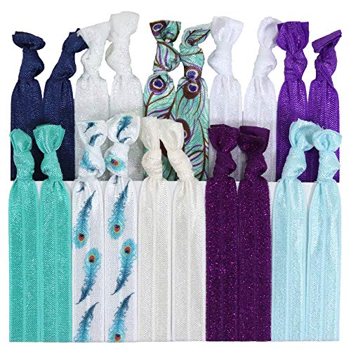 Hair Ties "20 Pack" - Ponytail Holders No Crease Elastic Stretchy Creaseless Knotted Ribbon Elastics - by Kenz Laurenz