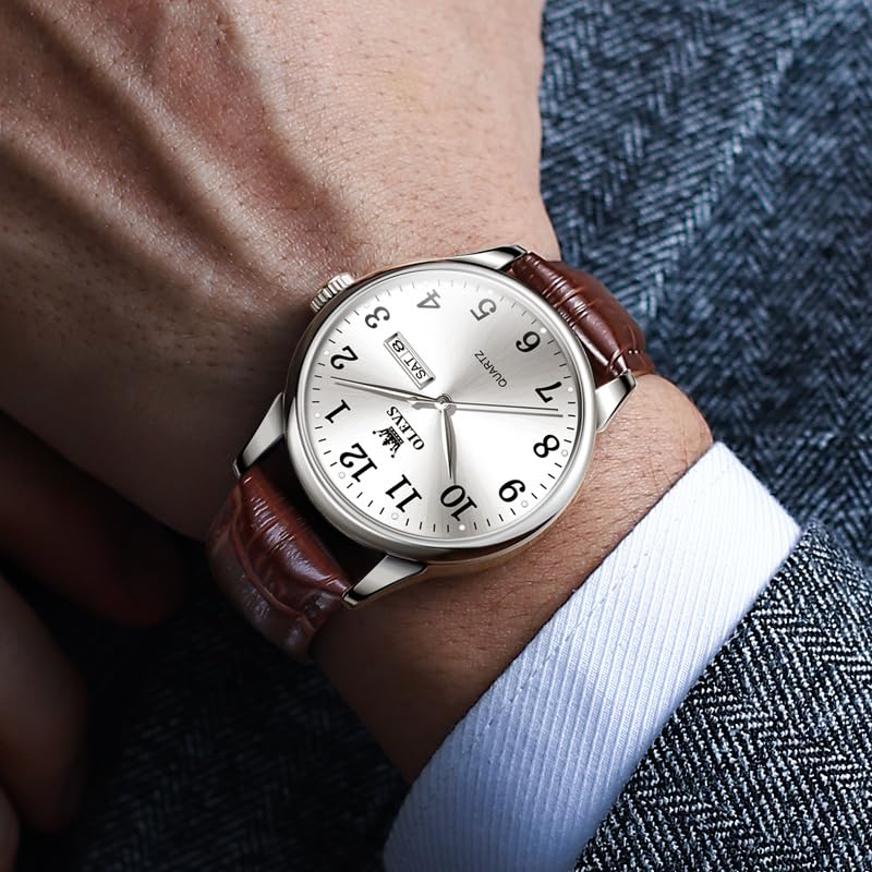 OLEVS Mens Watches Leather Band Simple Big Face Watches for Men Easy to Read Date Casual Men's Watch Waterproof Luxury Mens Wrist Watch Classic Analog Quartz Dress Watch for Men