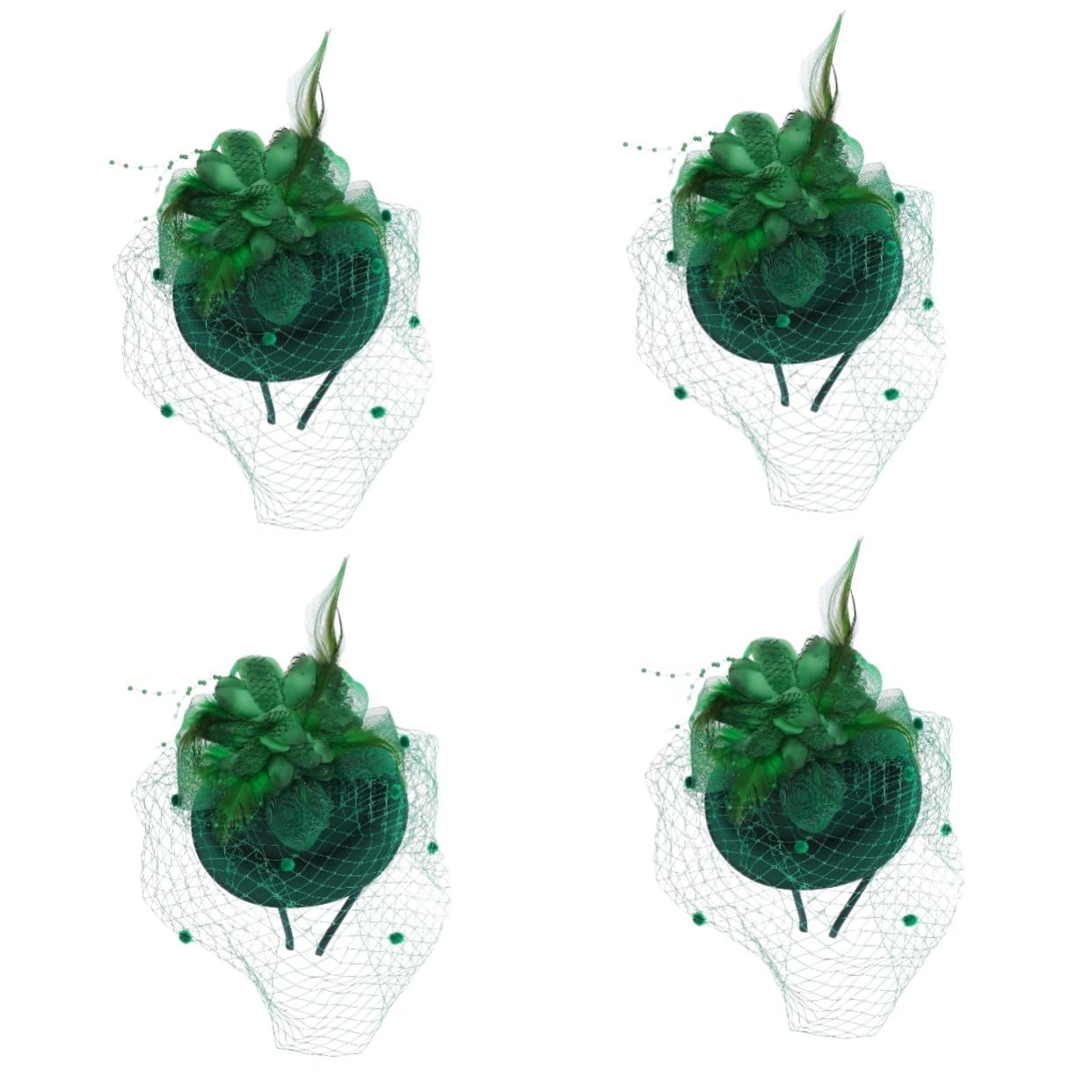 Beavorty 4 Piezas flor de cabeza de malla tocados verdes para bodas diadema fascinador tocado de fiesta de té clip fascinator para la fiesta del té fascinador de la del pluma