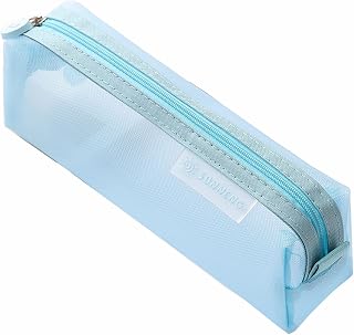 Grid Mesh Pencil Case Pen Bag ，Clear Case Marker Pouch,Multifonction Organizer Box,Grid Mesh Pen Pencil Case for Adults,Cute Clear Pencil Pouch for Purse Small Transparent Marker Bag (Color : Blue)