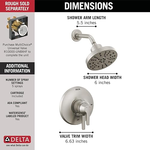 Miniatura 17 de Delta Faucet Galeon T14272-BL - Grifo de ducha negro mate con cabezal de ducha H2Okinetic, juego de grifo de ducha negro, negro mate T14272-BL