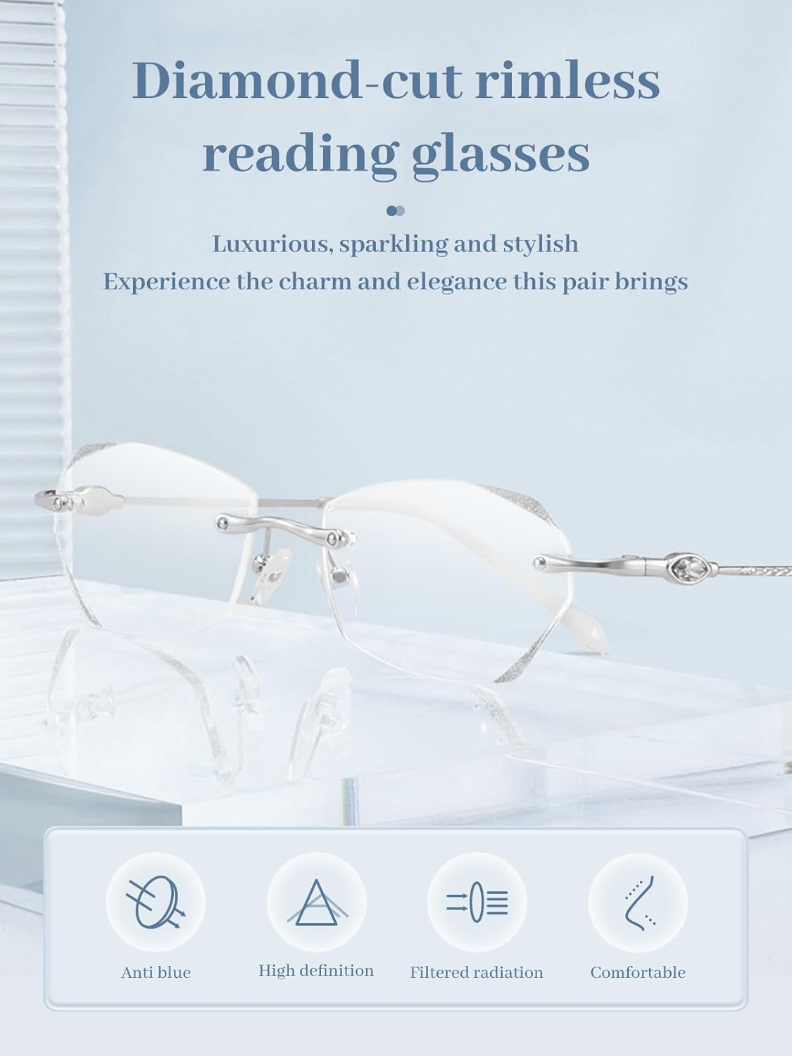 LUFF Rimless Reading Glasses for Women & Men, Lightweight Blue Light Blocking Readers, Anti-Eyestrain Computer Glasses + Case - Image 2