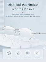 Vista 2 de LUFF Rimless Reading Glasses for Women & Men, Lightweight Blue Light Blocking Readers, Anti-Eyestrain Computer Glasses + Case plateado