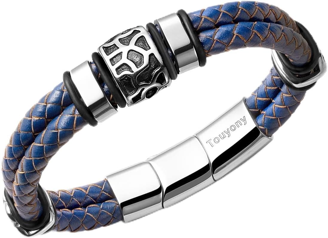 Mens Leather Bracelet Premium Leather Braided Bracelet Stainless Steel Jewelry Gift Accessories Men's Bracelet