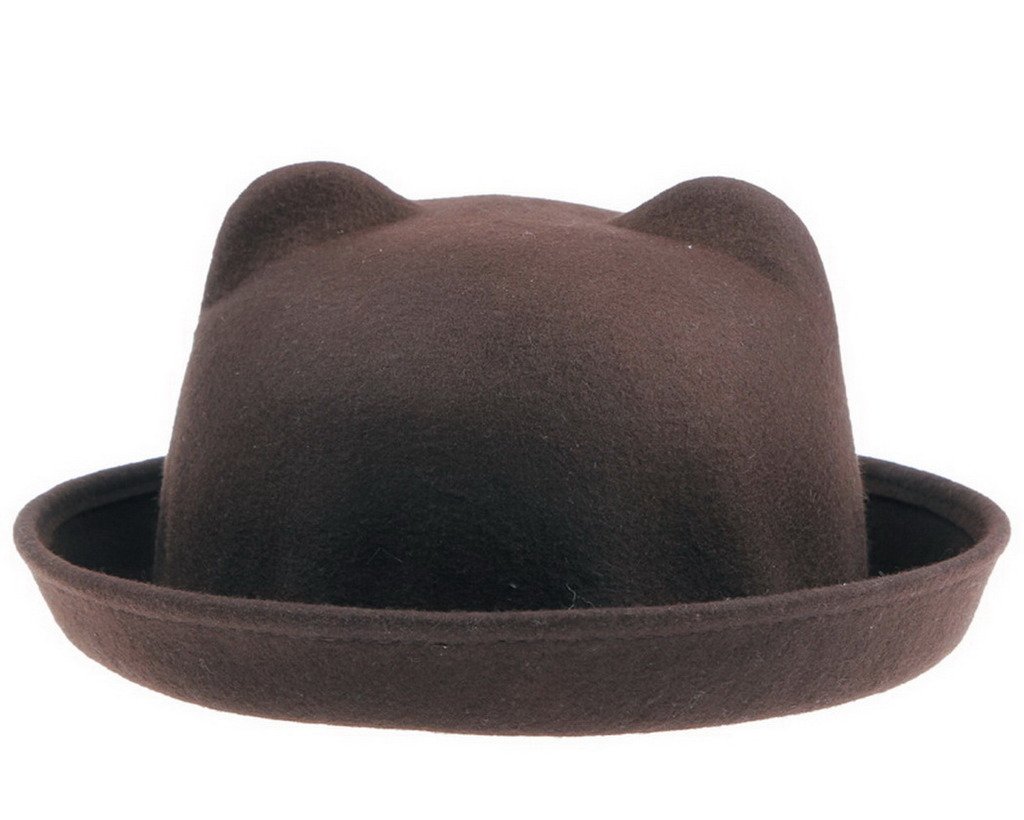 COMVIP Vintage Derby Hat Women Ear Cloche Bowler Cap Brown