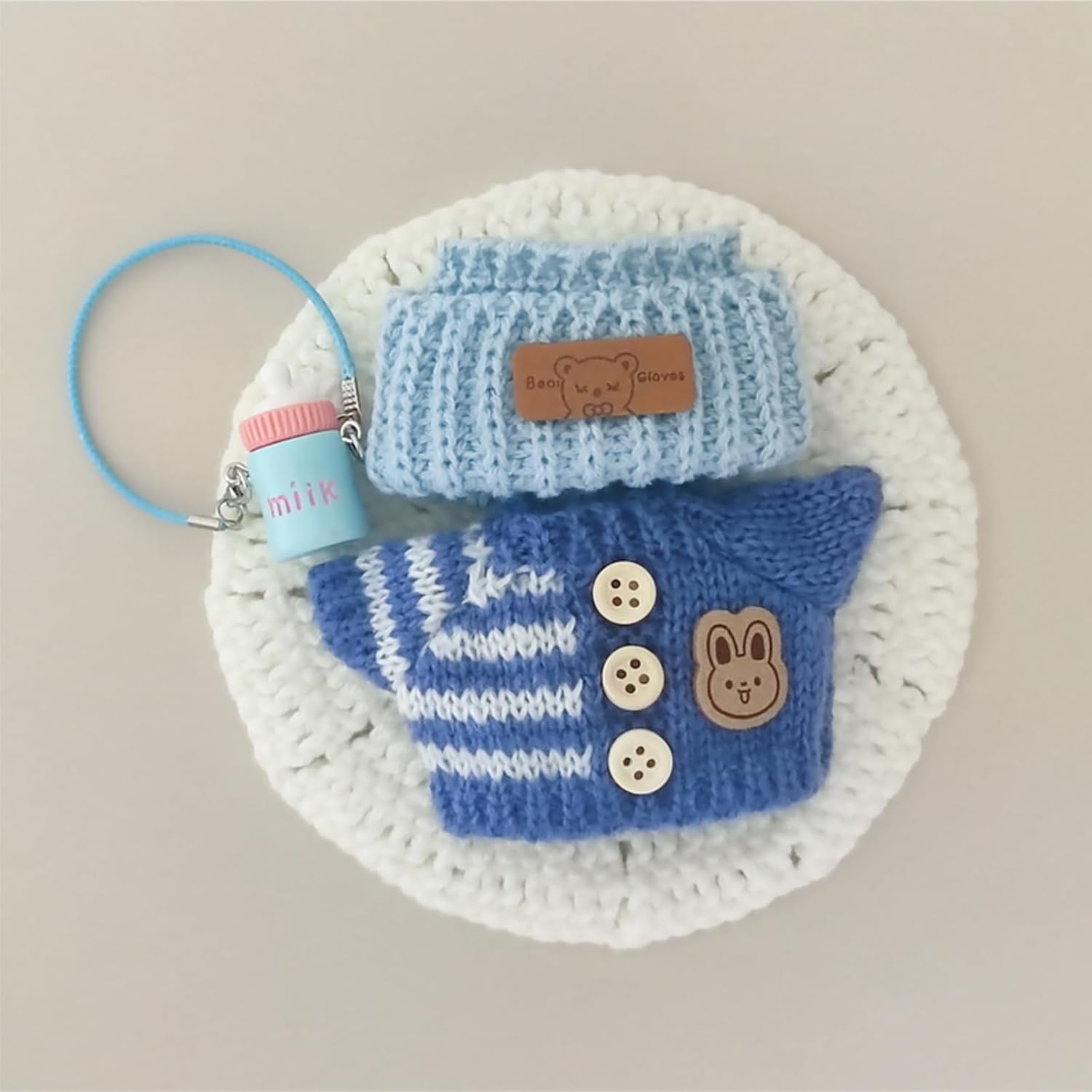 17cm Doll Clothes Set with 2 Knitted Outfits, Bottle Accessory and Hanger,Baby Doll Accessories for Collectors (Orange & Blue Styles)