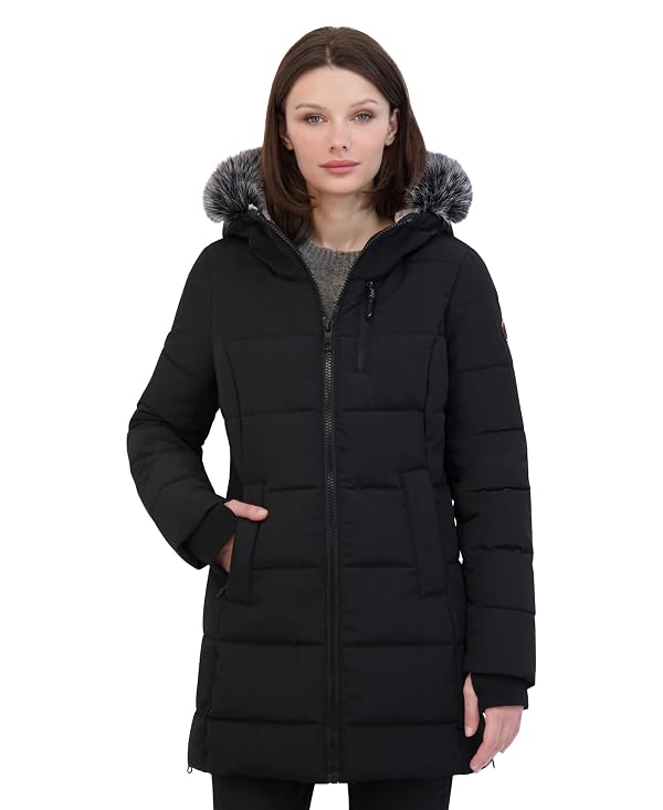 Nautica Women's Heavyweight Puffer Jacket-Faux Fur-Lined Hood Wind & Water-Resistant Winter Coat, Onyx, X-Small by Nautica - Image 2