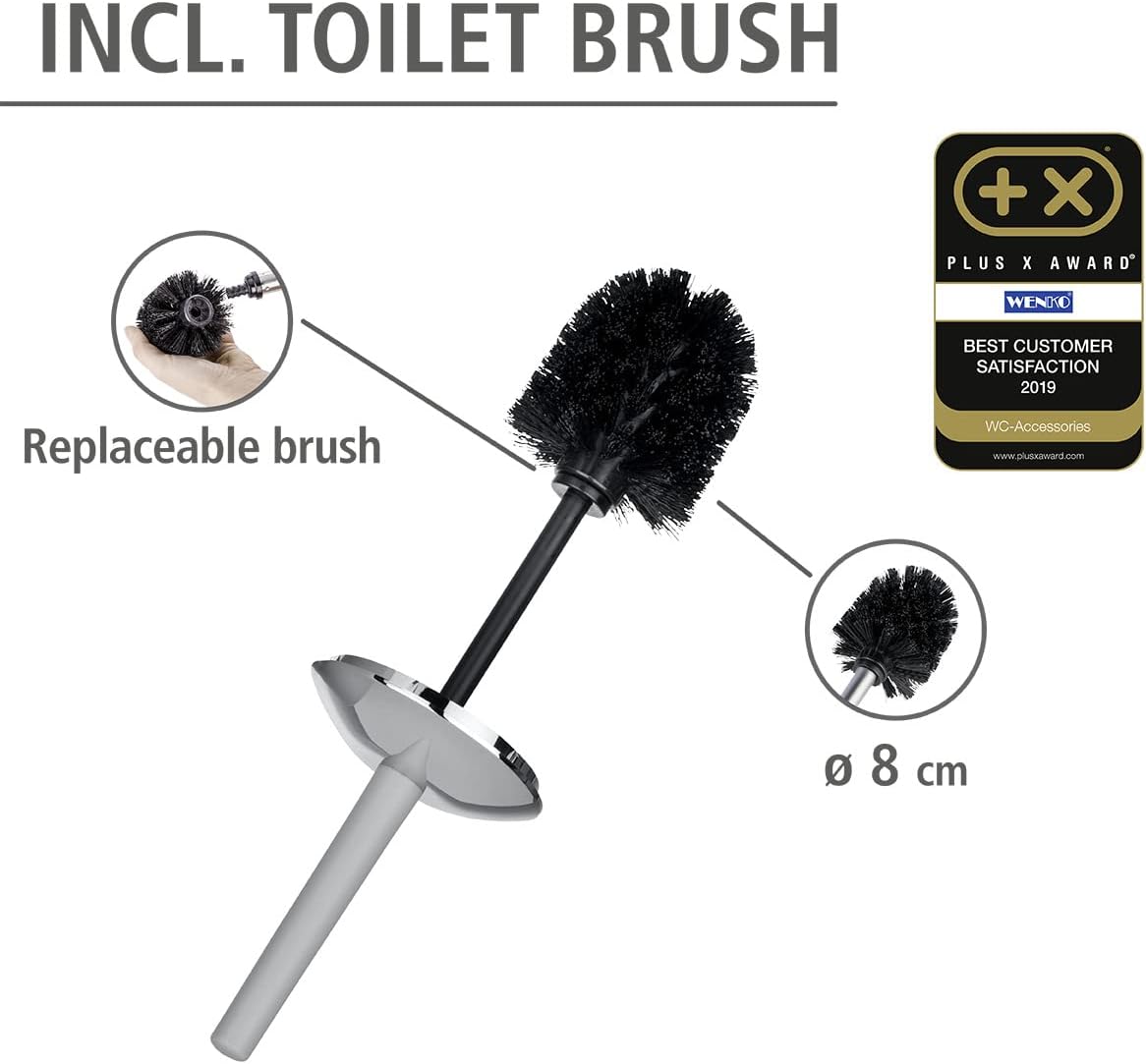 Brasil Toilet Brush, Toilet Bowl Cleaner Brush with Holder, Toilet Bowl Brush Made of Plastic, Grey, Dimensions 3.9 x 3.9 x 14.6 in