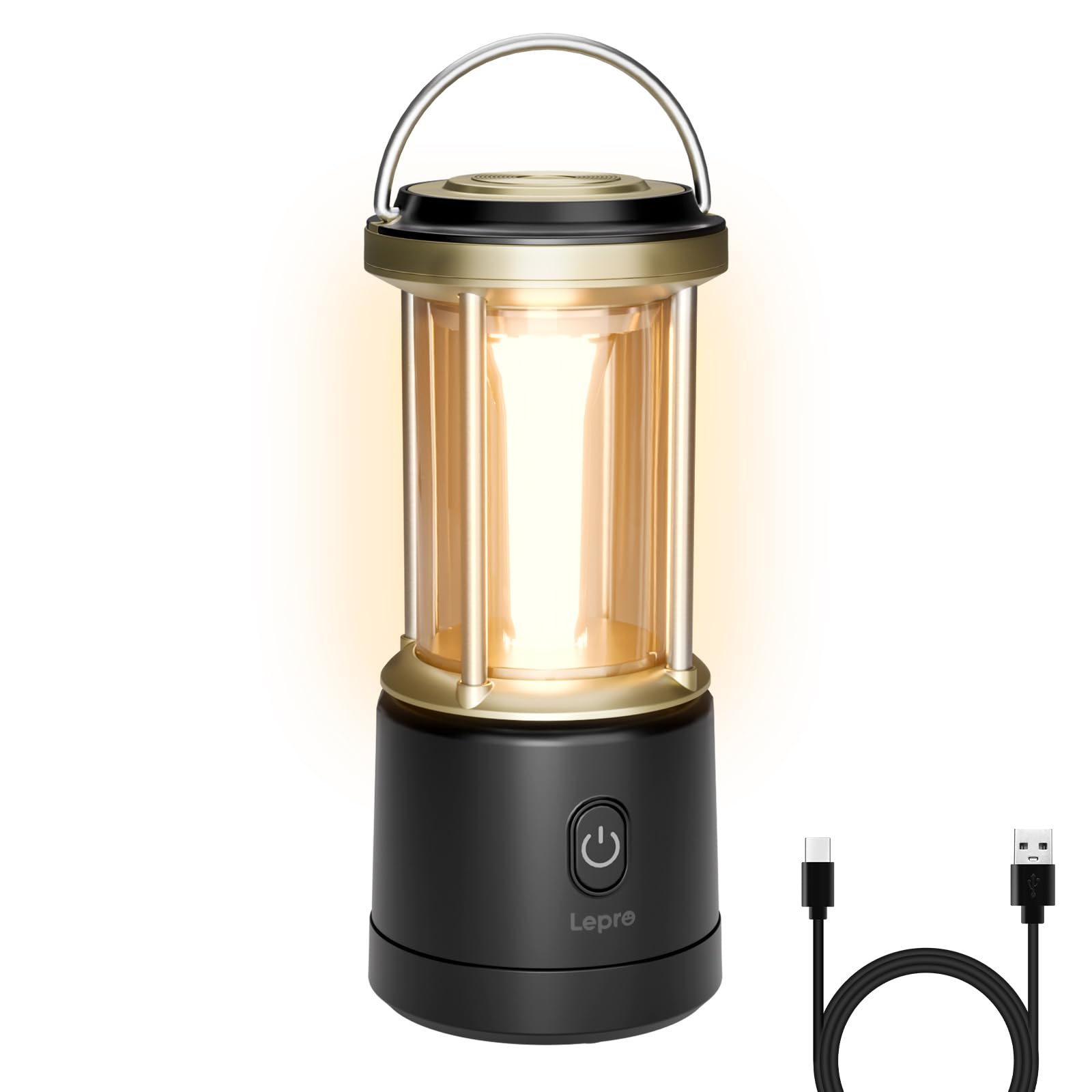 Lepro Black Camping Lantern, 2000 Lumen Camping Light Reachargeable Or Aa Battery Powered, Dimmable 5 Modes, Warm White & Cool Light, Rechargeable Lantern For Power Cuts, Tents, Fishing, Storm, Emergency