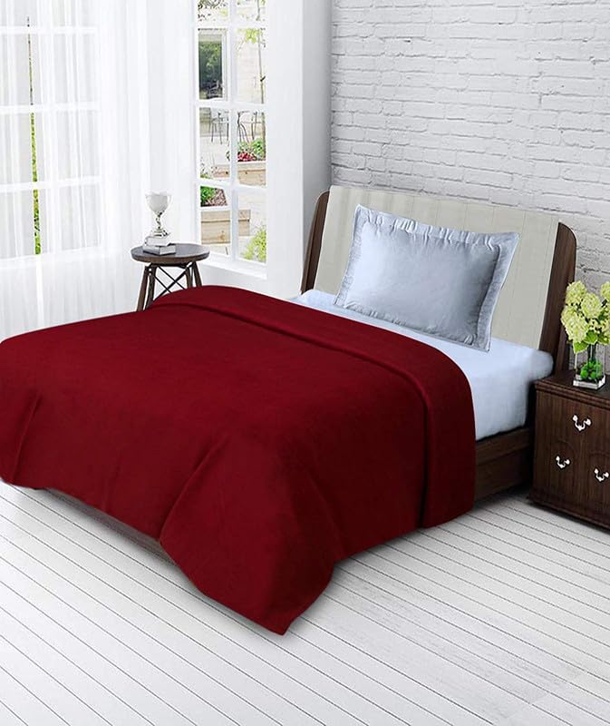 Image of 220 GSM Polar Fleece Double Bed Lightweight Plain Blanket for All Season Travel & Camping, 90x90Inch, Maroon
