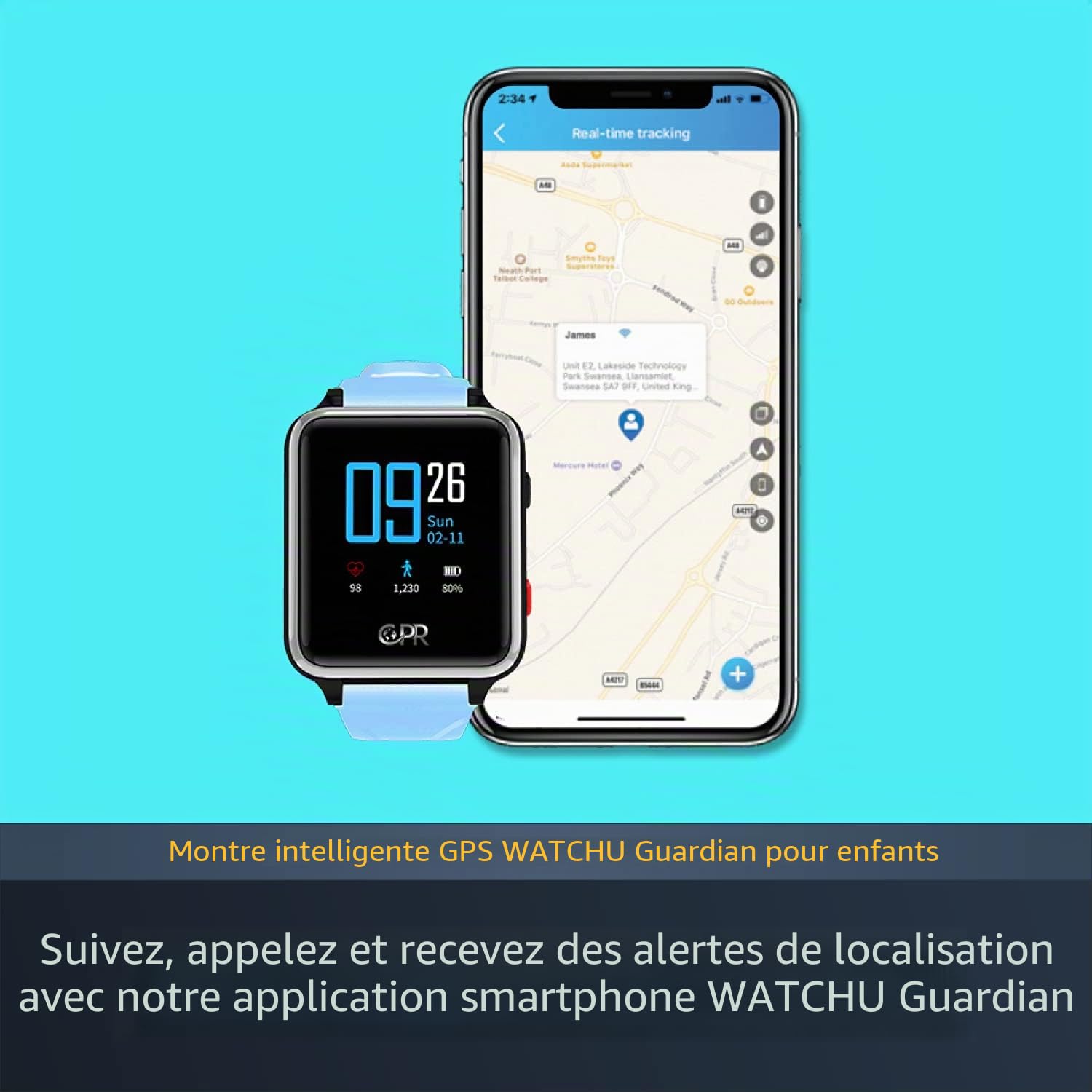 Guardian Montre GPS pour Enfants avec Bouton SOS pour Les urgences et Les appels bidirectionnels avec Les Parents et Les Meilleurs Amis