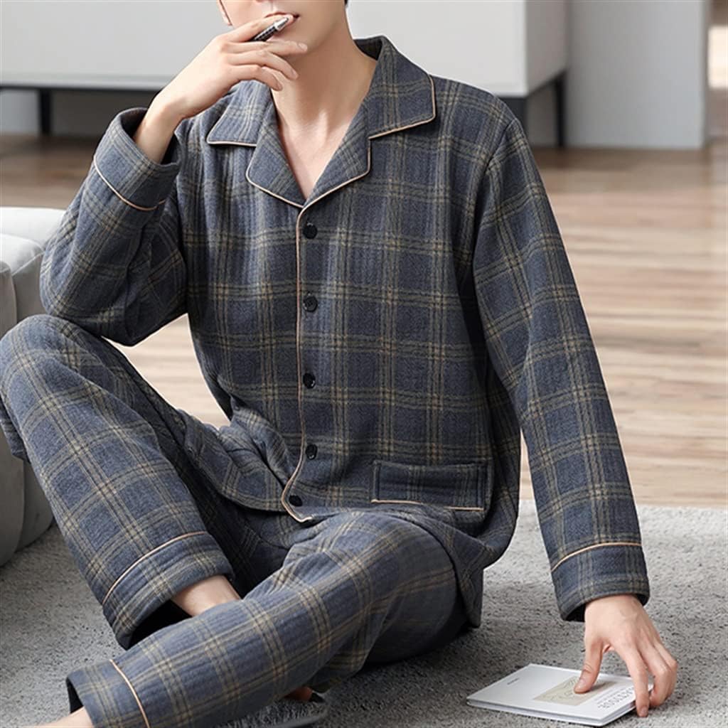 Men's Spring and Autumn Thickened Long-sleeved and Winter Quilted Plus Size Homewear Suit
