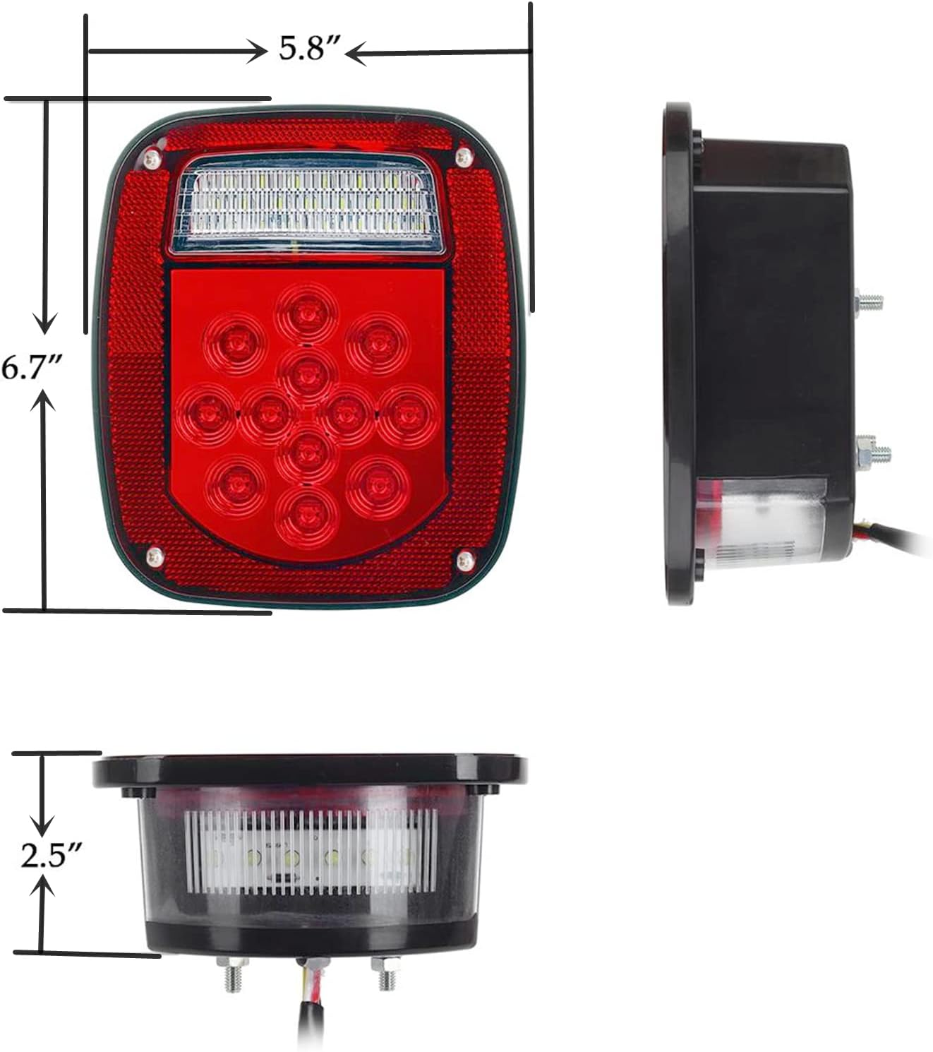 2PCS Red & White 39 LED Stop Turn Tail Lights, Dual Colors Universal Backup Reverse Brake Clearance Marker Lights, 12V Trailer Lights Replacement for Jeep CJ YJ JK Truck Trailer Boat SUV RV, Hardwired