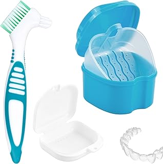Doryum Denture Case Box, 1Pcs Denture Bath Case and 1Pcs Denture Box 1Pcs Denture Brush, Color Retainer Container Box Denture Storage Box for Household Travel Office