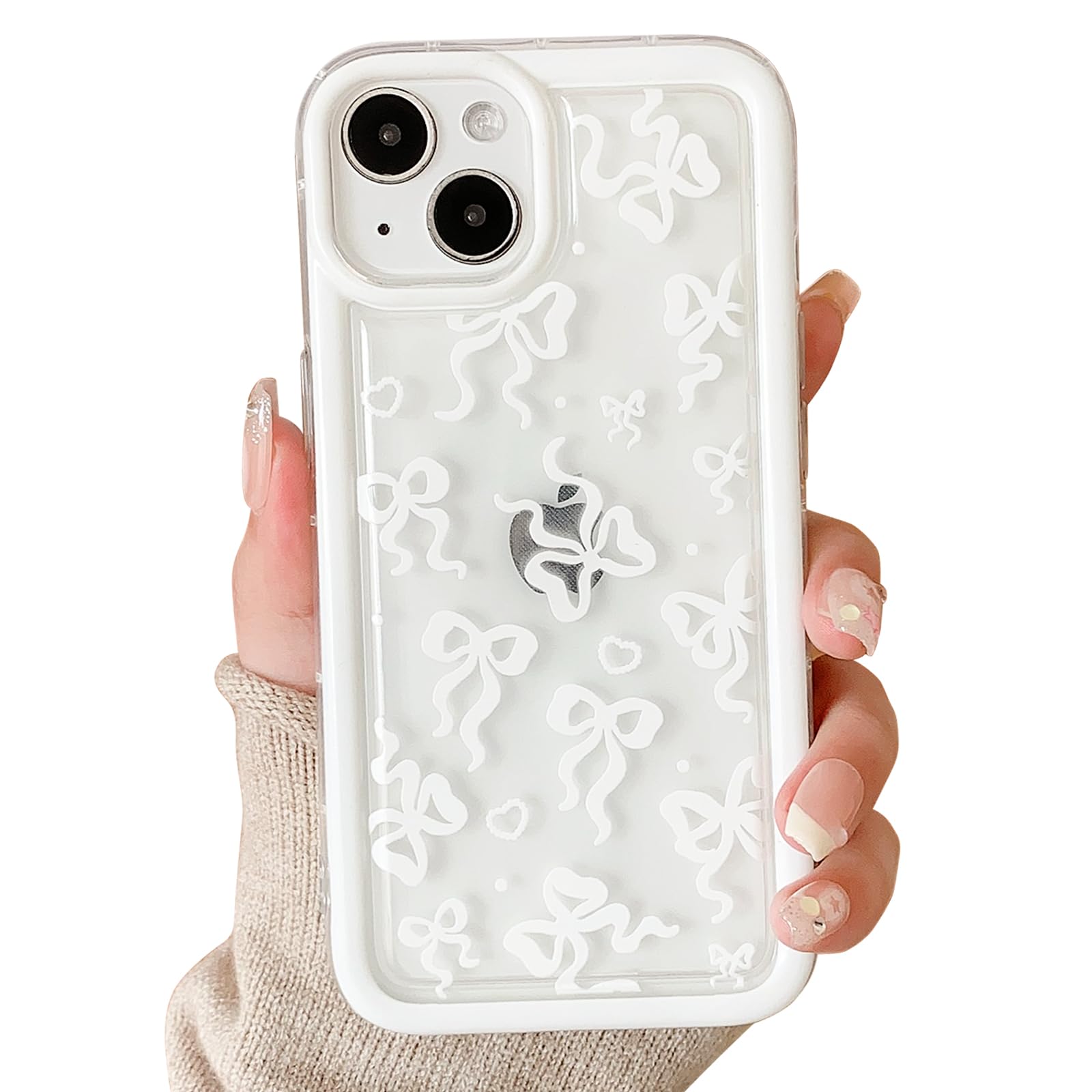 Lovmooful Compatible for iPhone 13/14 Case Clear Cute Bowknot Bow with More Bumper Protector for Girls Women Soft TPU Shockproof Protective Girly for