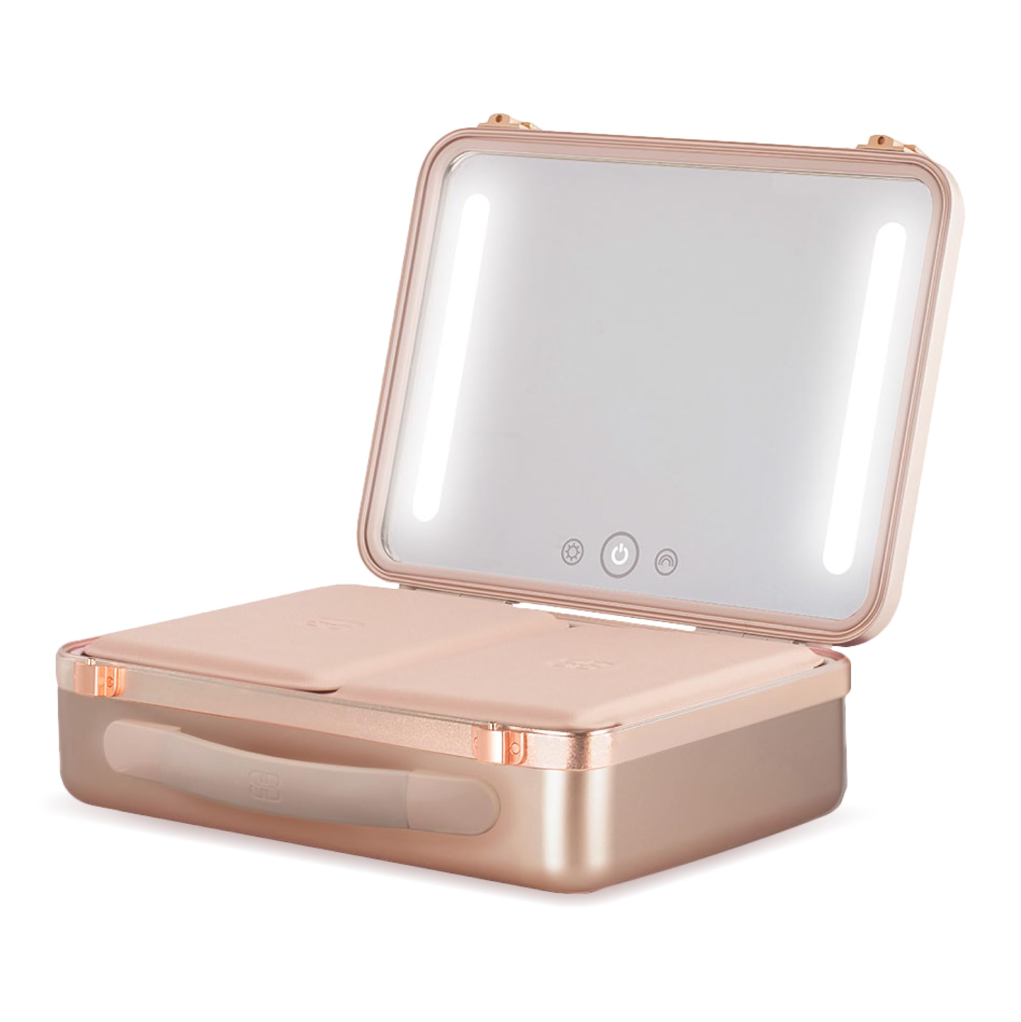 Beautifect Box Rose Gold - Grande trousse per trucchi con specchio luminoso a LED, trapuntata, metallica, borsa da viaggio per cosmetici da donna, organizer per articoli da toeletta e trucchi con
