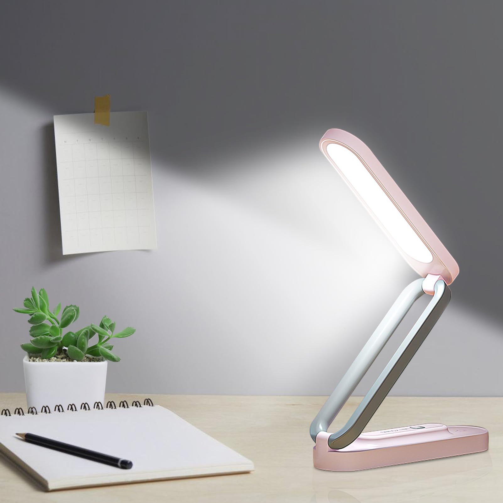 Nizirioo Lámpara de escritorio LED inalámbrica plegable, lámpara de mesa regulable con 3 niveles de brillo, lámpara de mesa respetuosa con los ojos, lámpara de lectura, USB, recargable, control