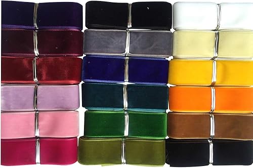 Chenkou Craft Cinta de terciopelo de 20 yardas, 20 yardas en total, 20 colores, lotes surtidos a granel de 0.984 in (multicolor)