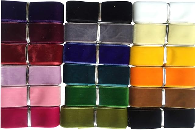 Chenkou Craft 20 Yards 1" Velvet Ribbon Total 20 Colors Assorted Lots Bulk 25mm